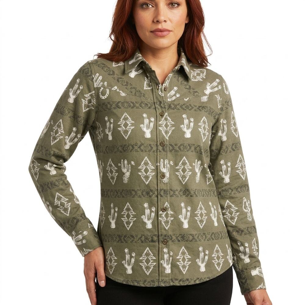 OUTBACK TRADING CO Fay Shirt  Graphic Button-Up Shirt Women Size SM